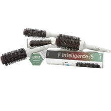 Load image into Gallery viewer, Ibiza Hair Inteligente Smart Ceramic round brushes shown together in i3, i4, and i5 sizes for root lift, volume, and soft blowout styling