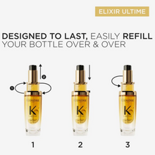 Load image into Gallery viewer, Step-by-step refill guide for Kérastase Elixir Ultime L'Huile Originale refillable hair oil bottle