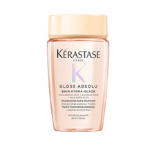 Load image into Gallery viewer, Kérastase Gloss Absolu Bain Hydra-Glaze Shampoo travel size 80ml on a white background, compact gloss-enhancing shampoo that gently cleanses, smooths frizz, and enhances luminous shine wherever you go.