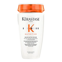 Load image into Gallery viewer, Kérastase Nutritive Bain Satin Riche Shampoo full size 250ml on a white background, richly nourishing shampoo that gently cleanses and replenishes moisture for very dry hair.