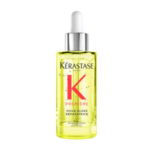 Load image into Gallery viewer, Kérastase Première Huile Gloss Réparatrice Oil full size 30ml on a white background, lightweight repairing hair oil that enhances shine, smooths split ends, and protects against heat styling.