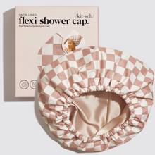 Load image into Gallery viewer, Kitsch - Satin Lined Flexi Shower Cap - Terracotta Checker