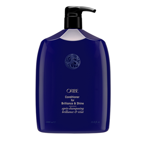 Oribe - Conditioner for Brilliance & Shine liter sized rounded blue bottle with black pump top