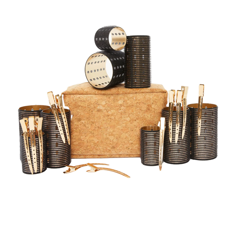 Self-gripping Ibiza Hair VelChrome rollers used for volume blowout styling at home or salon