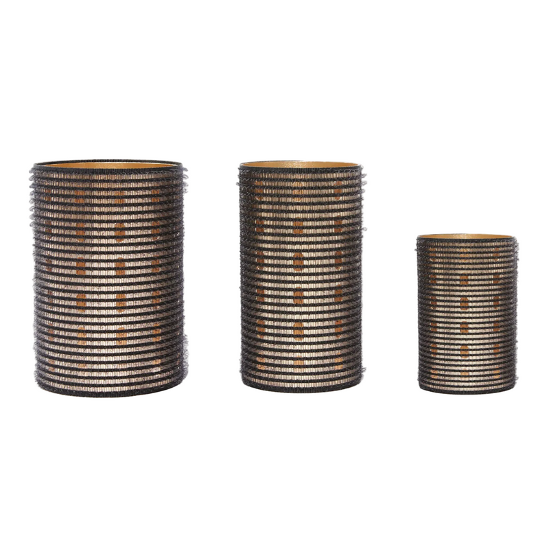 Ibiza Hair Velchrome rollers shown in three sizes small medium and large designed for volume lift and salon blowout styling