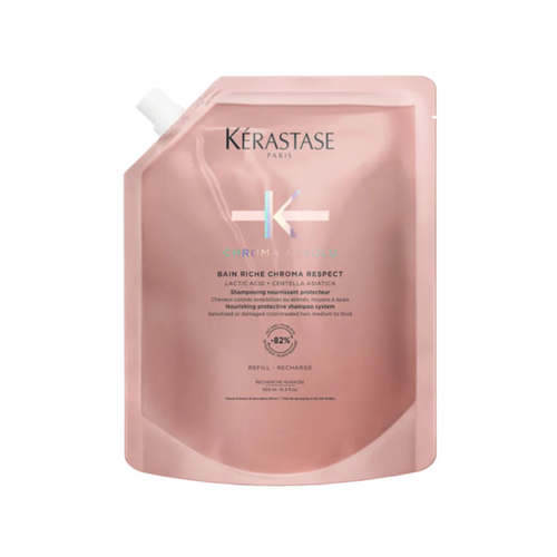 Kérastase Chroma Absolu Bain Riche Chroma Respect sulfate free shampoo for medium to thick color treated hair — 500ml refill pouch.