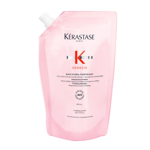 Kérastase Genesis Bain Hydra-Fortifiant strengthening shampoo for fine or oily weakened hair — 500ml refill pouch.