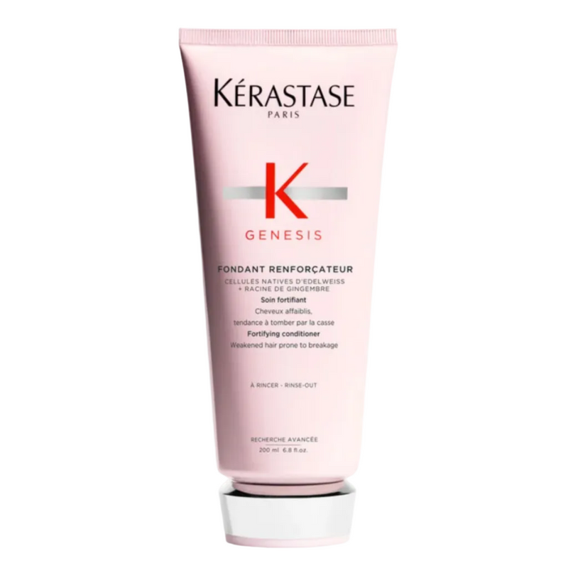 Kérastase Genesis Fondant Renforçateur Conditioner full size 200ml on a white background, lightweight fortifying conditioner that strengthens weakened hair and reduces breakage.