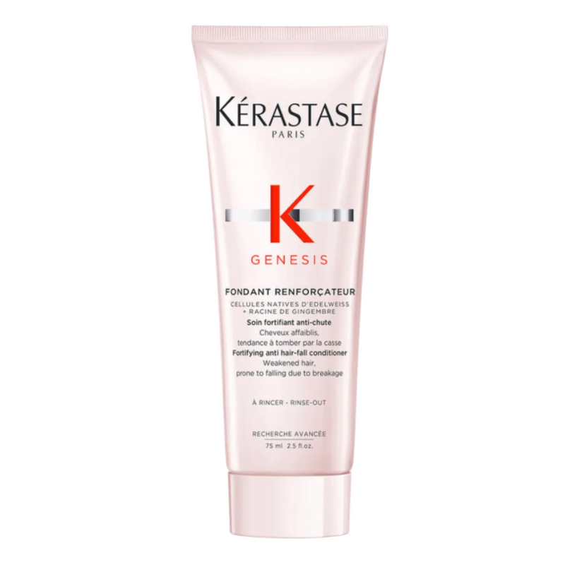 Kérastase Genesis Fondant Renforçateur lightweight strengthening conditioner for weakened hair — 75ml travel size.
