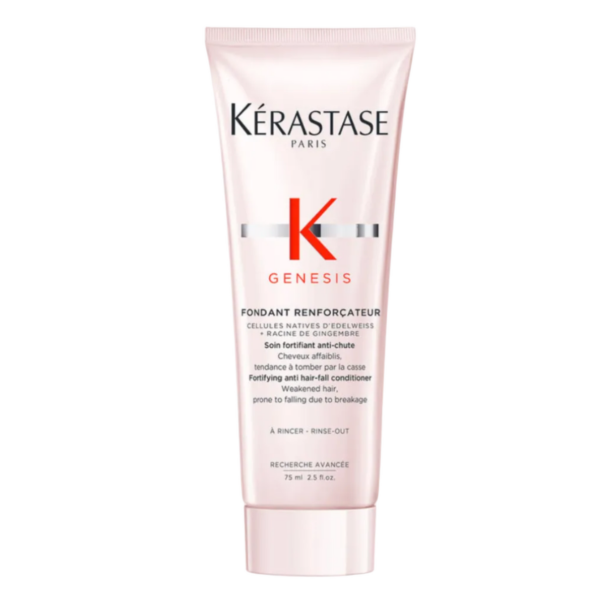 Kérastase Genesis Fondant Renforçateur lightweight strengthening conditioner for weakened hair — 75ml travel size.