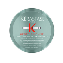 Load image into Gallery viewer, Kérastase Genesis Homme Cire d’Épaisseur Texturisante Wax Pomade 75ml on a white background, lightweight matte styling wax that adds texture and fuller-looking hair.
