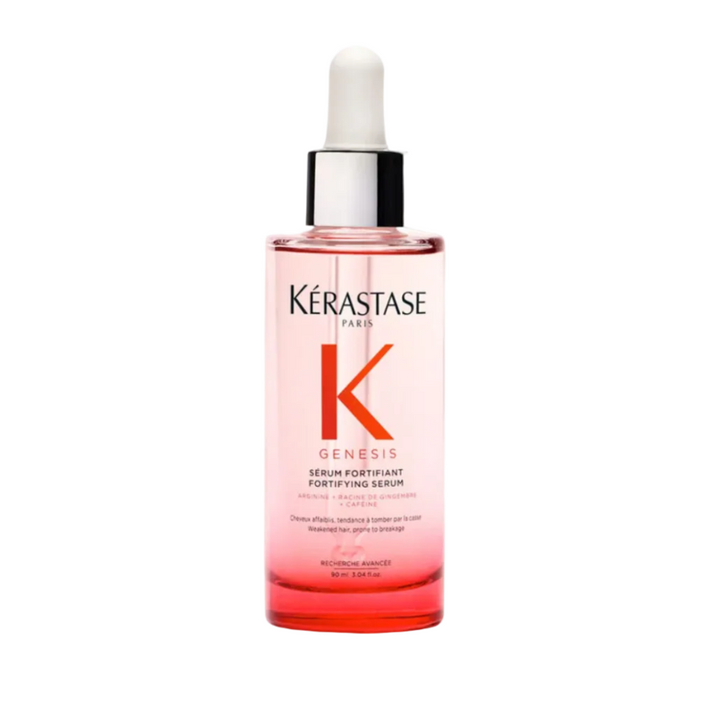 Kérastase Genesis Sérum Fortifiant full size 90ml on a white background, lightweight scalp serum that strengthens hair at the root and helps reduce breakage.