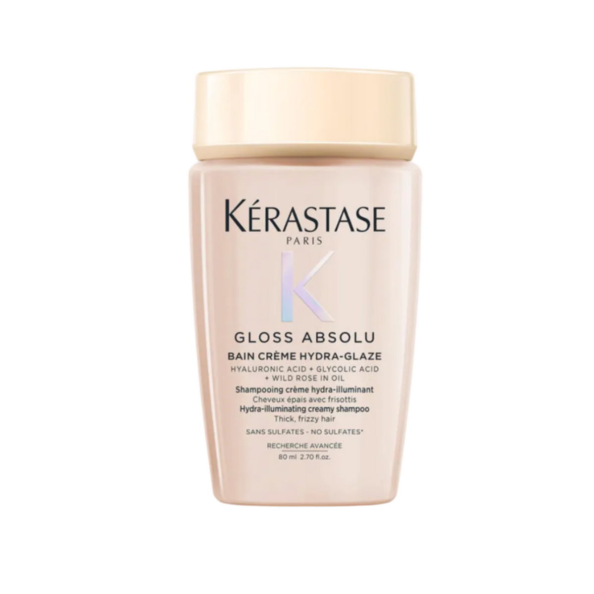 Kérastase Gloss Absolu Bain Crème Hydra-Glaze shampoo for thick frizz prone hair — 80ml travel size.