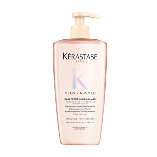 Kérastase Gloss Absolu Bain Crème Hydra-Glaze shampoo for thick frizz prone hair — Value Size 500 ml.