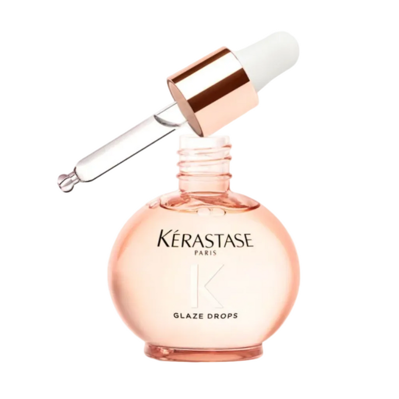 Kérastase Gloss Absolu Glaze Drops Hair Oil full size 45ml bottle on a white background, lightweight finishing oil for frizz control, heat protection, and high-shine glossy hair.