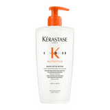 Kérastase Nutritive Bain Satin Riche Shampoo value size 500ml on a white background, large-format nourishing shampoo that restores moisture and softness to very dry hair.