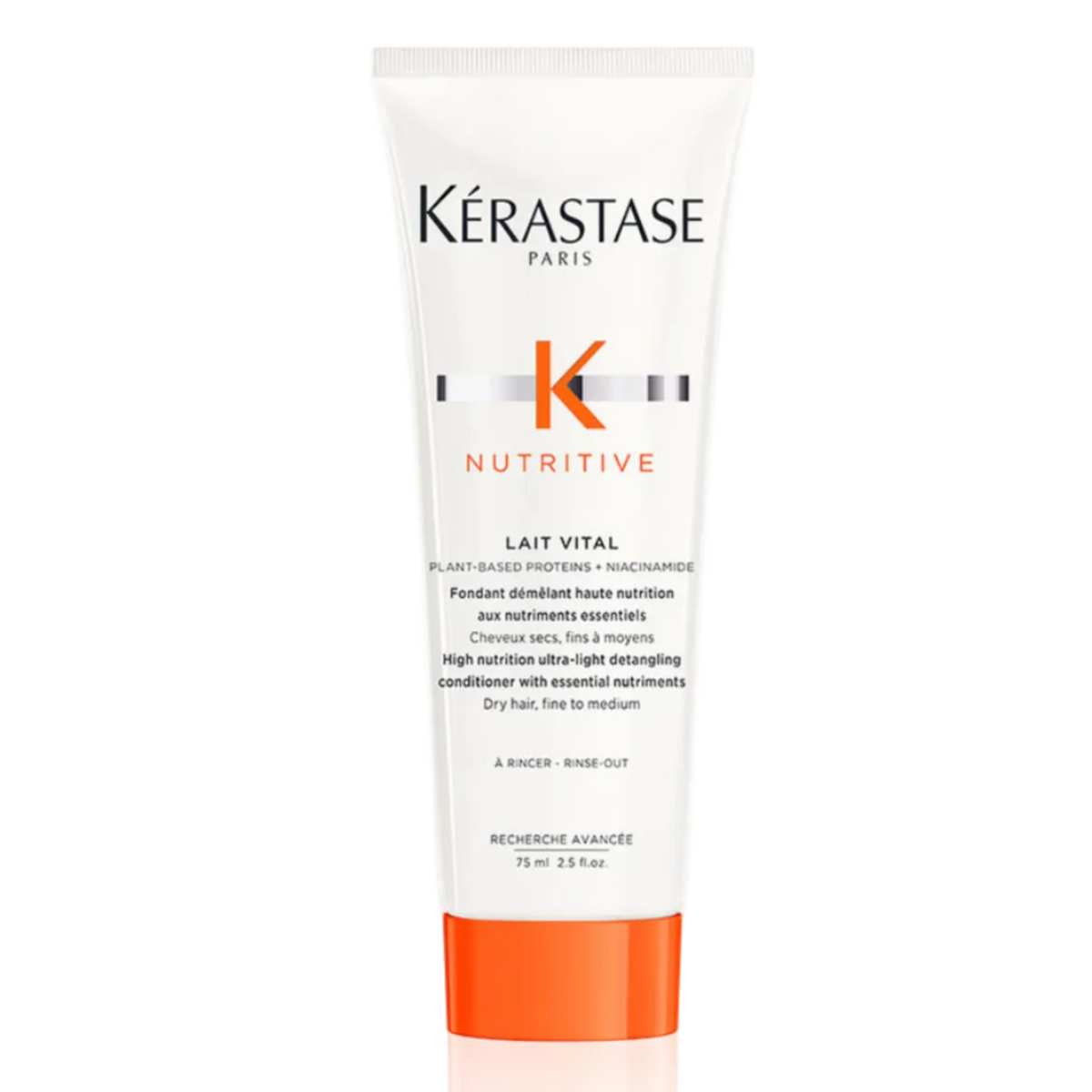 Kérastase Nutritive Lait Vital conditioner travel size 75 ml front view on white background for lightweight hydration and detangling care