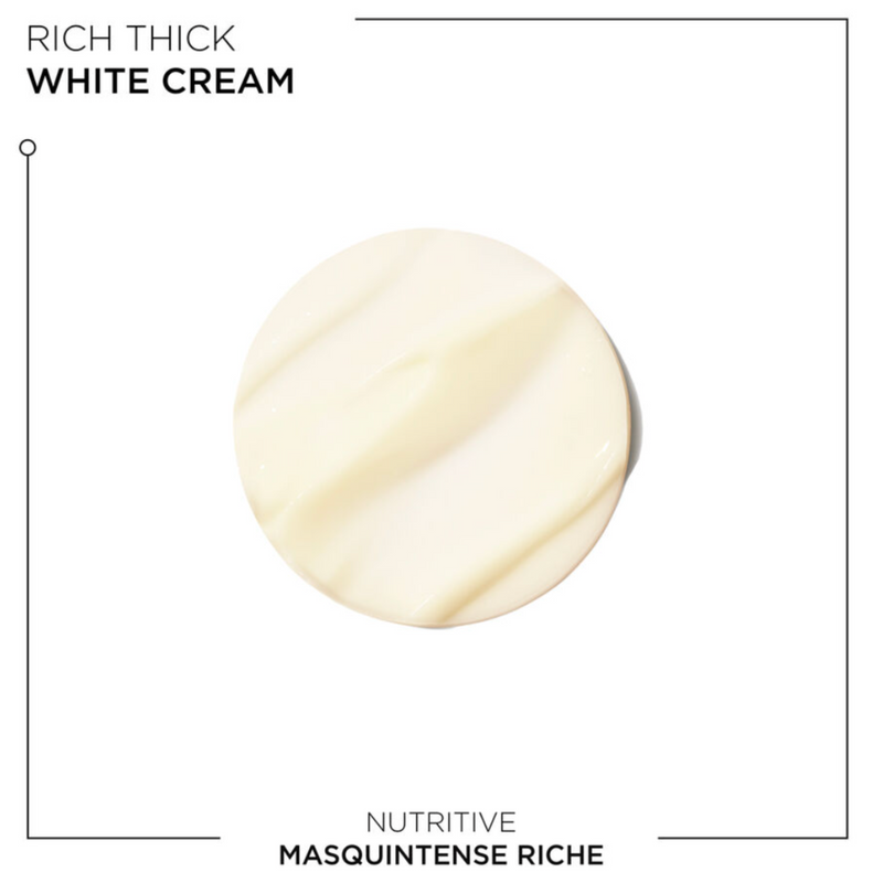 Kérastase Nutritive Masquintense Riche showcasing its rich cream texture designed to deeply nourish and soften very dry hair.