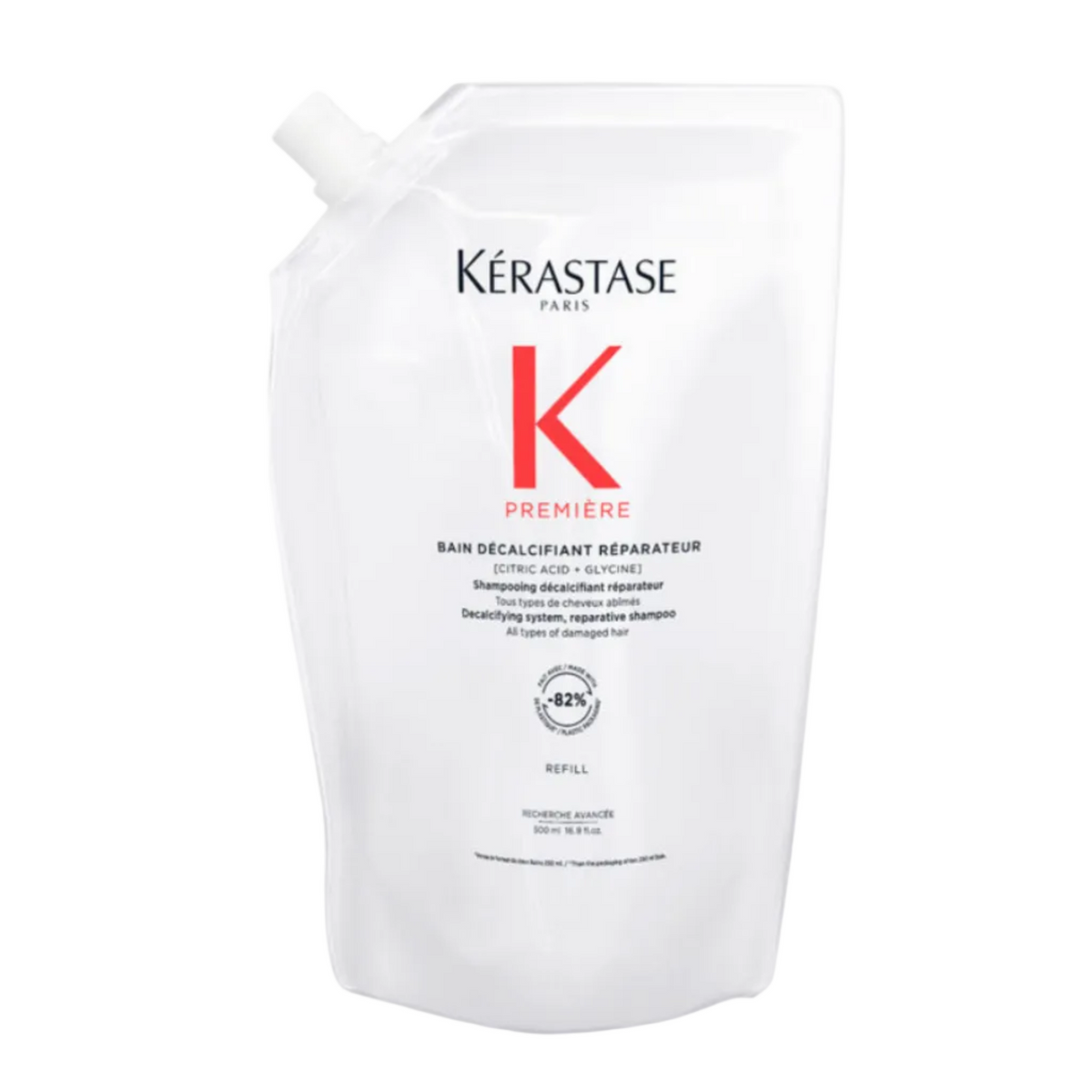 Kérastase Première Bain Décalcifiant Réparateur repairing shampoo for damaged hair — 500ml refill pouch.
