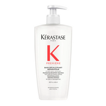 Load image into Gallery viewer, Kérastase Première Bain Décalcifiant Réparateur Shampoo value size 500ml on a white background, large format decalcifying repairing shampoo designed for long-term use to cleanse and strengthen damaged hair.
