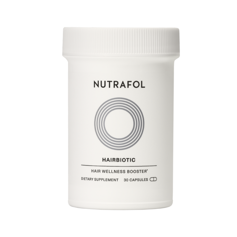Nutrafol Hairbiotic Hair Wellness Booster bottle with 30 capsules