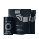 Nutrafol Men 50+ bottle with two refill pouches for a three-month supply