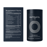 Nutrafol Men 50+ bottle beside the Supplement Facts and ingredient panel