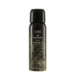 Oribe Dry Texturizing Spray travel 2.1 oz black aerosol can with fine gold linework, shown capped and upright from the front