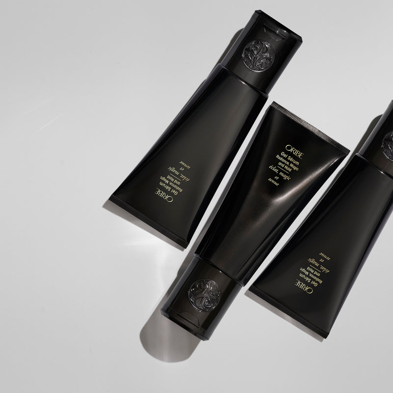 Oribe Gel Sérum Radiance, Magic and Hold styling product editorial