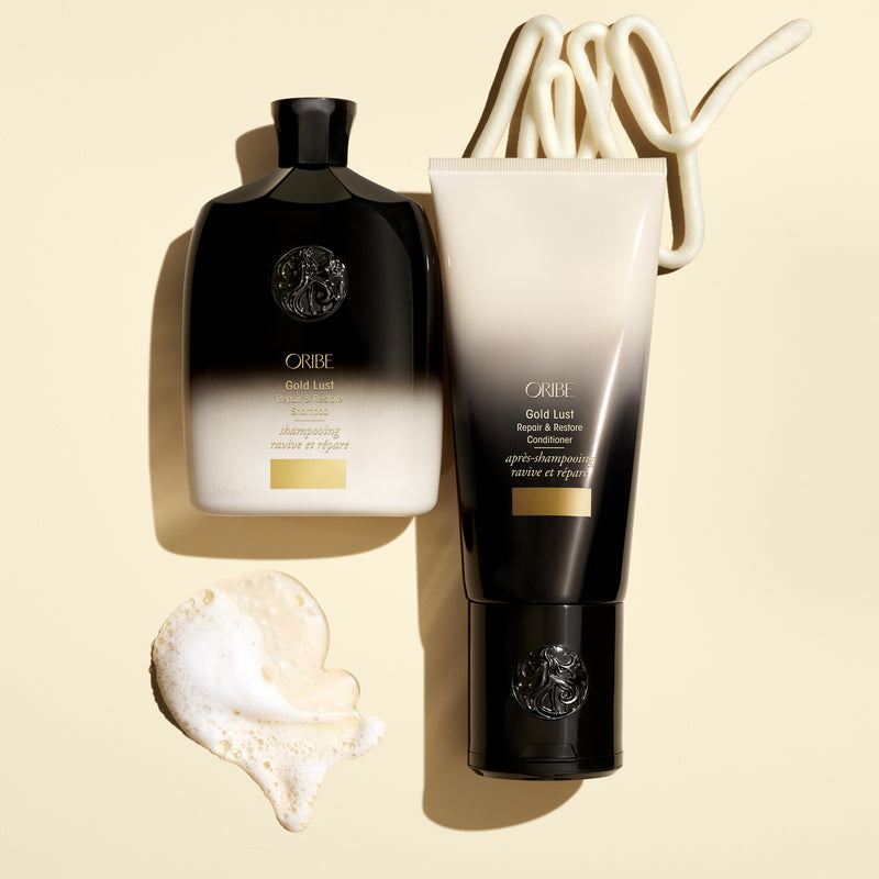 Oribe Gold Lust Repair & Restore Shampoo and Conditioner haircare routine