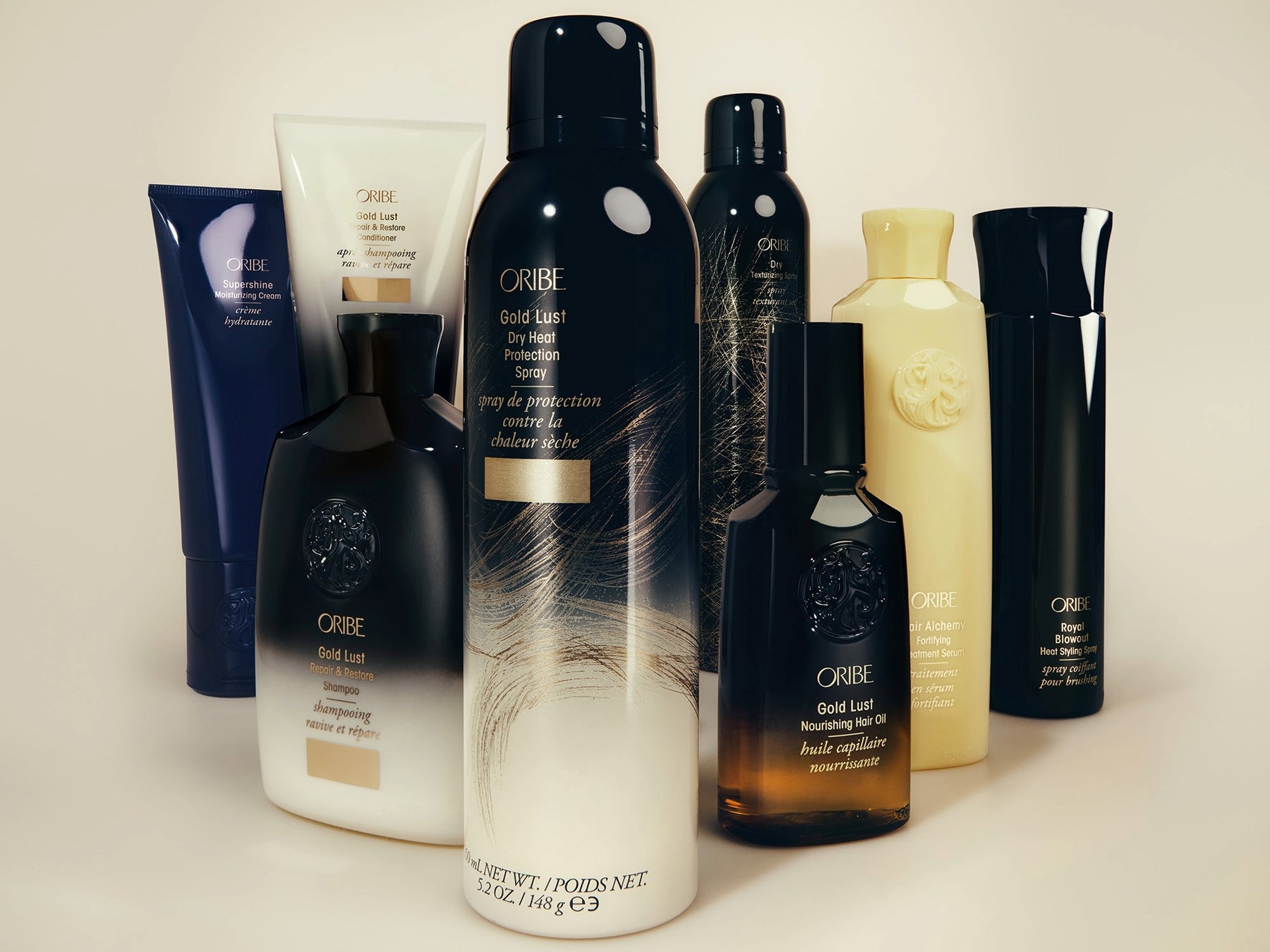 Assorted Oribe luxury haircare and styling products