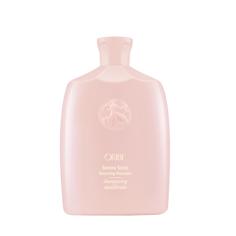 Oribe - Serene Scalp shampoo baby pink rounded bottle with gold lettering