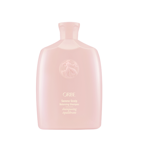 Oribe - Serene Scalp shampoo baby pink rounded bottle with gold lettering