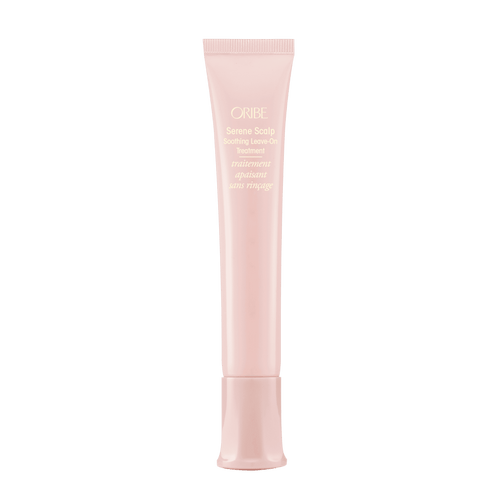 Oribe Serene Scalp Soothing Leave-On Treatment 1.7 oz in a pale pink tube, shown upright from the front on white
