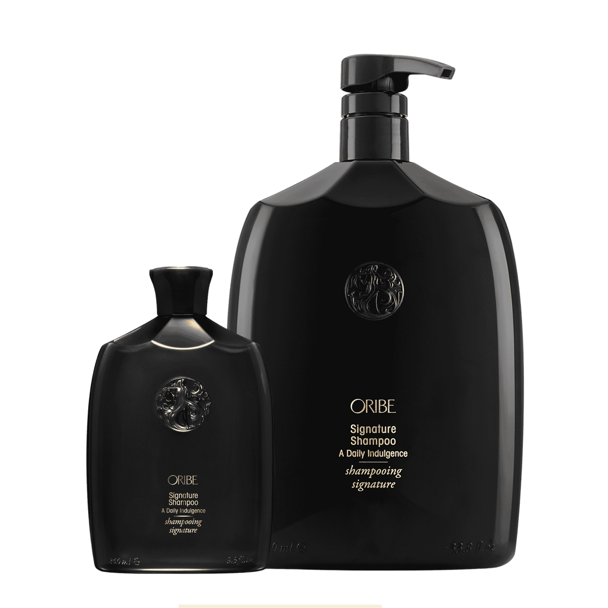 Oribe Signature Shampoo in regular and liter size bottles