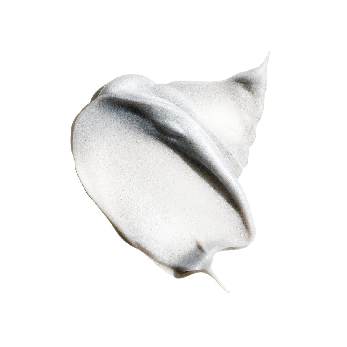 Pearlescent silver cream texture of Oribe Silverati Conditioner spread into a sculpted sweep on a white surface