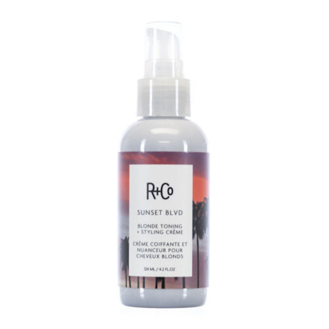 R+Co - SUNSET BLVD Styling Crème clear bottle with light purple product and pump cap with clear lid