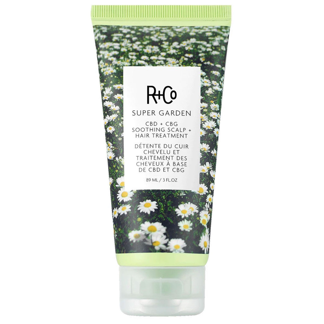 R+Co - Super Garden Masque green bottle with daisy graphics