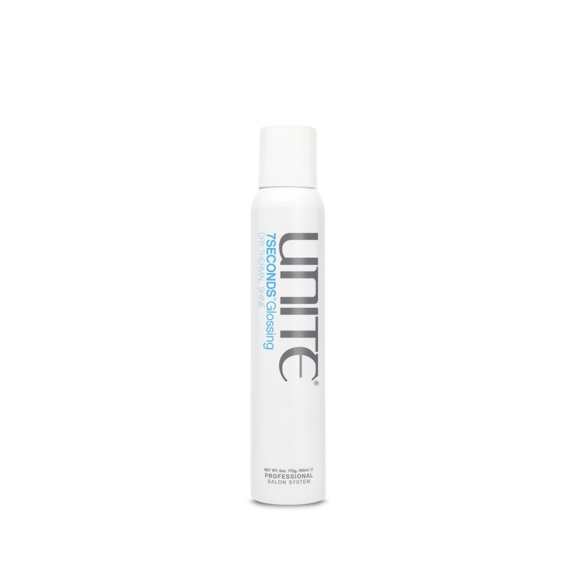 Unite - 7Seconds Glossing Spray white bottle. Aerosol Spray.