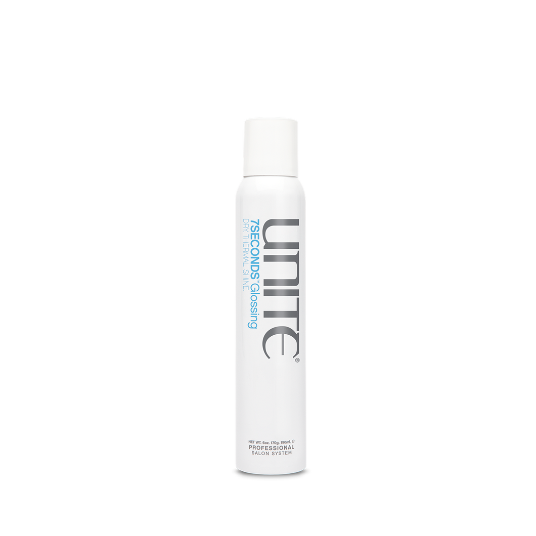 Unite - 7Seconds Glossing Spray white bottle. Aerosol Spray.