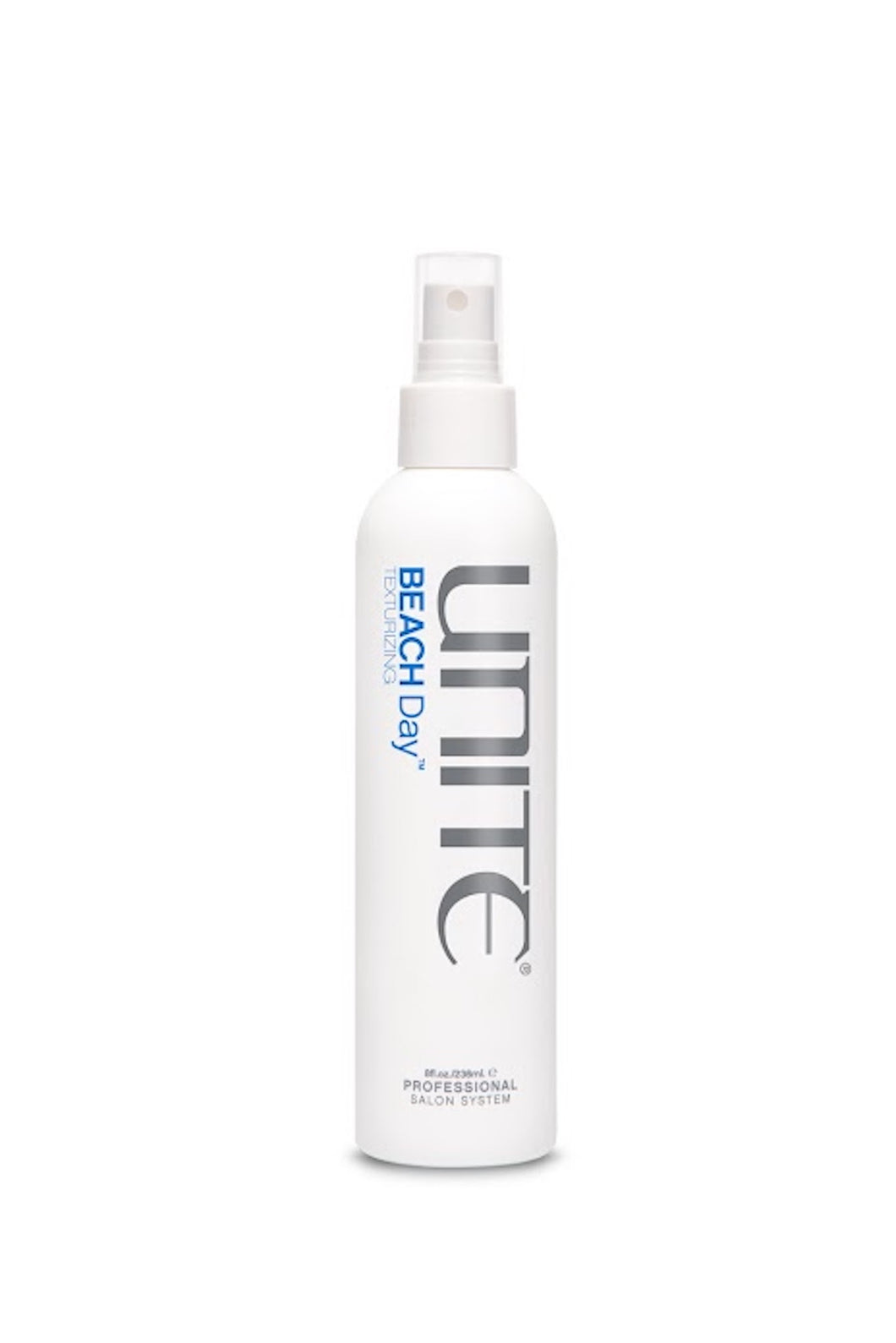 Unite - BEACH DAY white bottle non-aerosol spray top and clear lid.