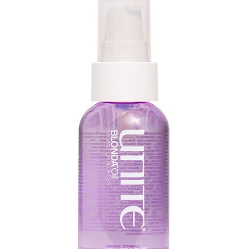 Unite - BLONDA Oil clear bottle with light purple oil. White pump top cap with lid.