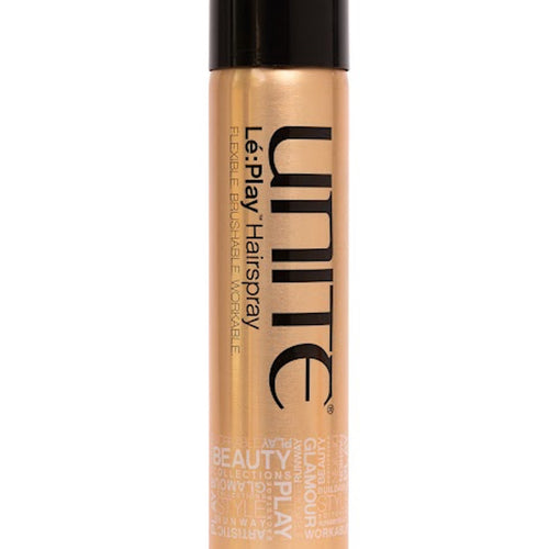 UNITE - LE:PLAY Hairspray in gold 10 oz. aerosol bottle with black top