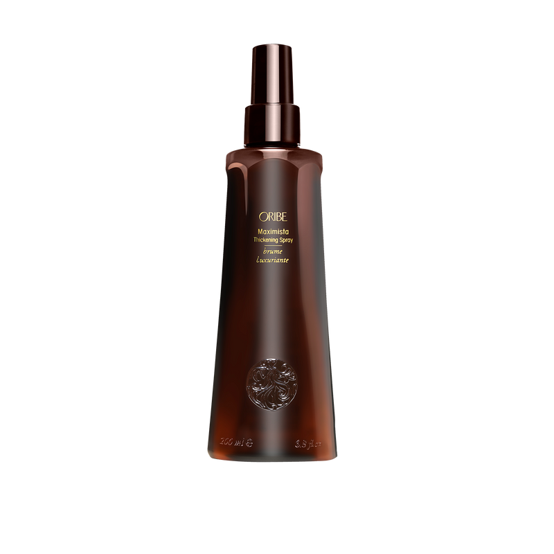 Oribe - Maximista Thickening non aerosol spray bottle. Brown color with lidded top