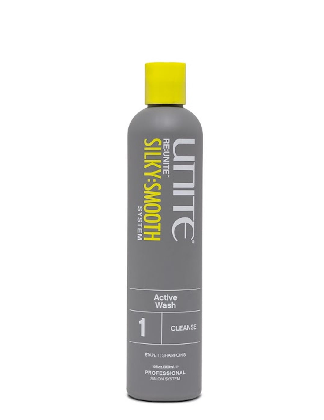 RE:UNITE SILKY:SMOOTH Cleanse Gray 10oz bottle with Yellow flip cap