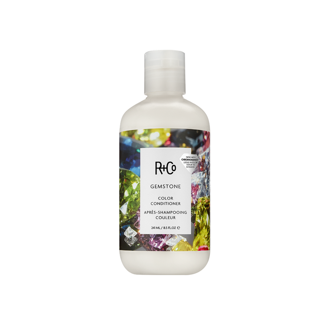 R+Co - GEMSTONE Conditioner 8.5 oz. bottle with colorful gemstones background graphic