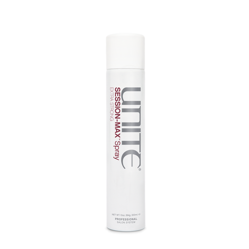 Unite - SESSION-MAX Hairspray white 10 oz aerosol bottle with white top.