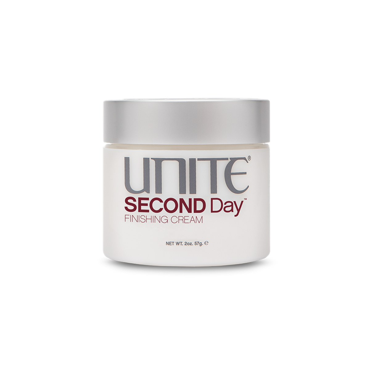 Unite - SECOND DAY finishing cream circular white 2 oz. jar with twist top lid.