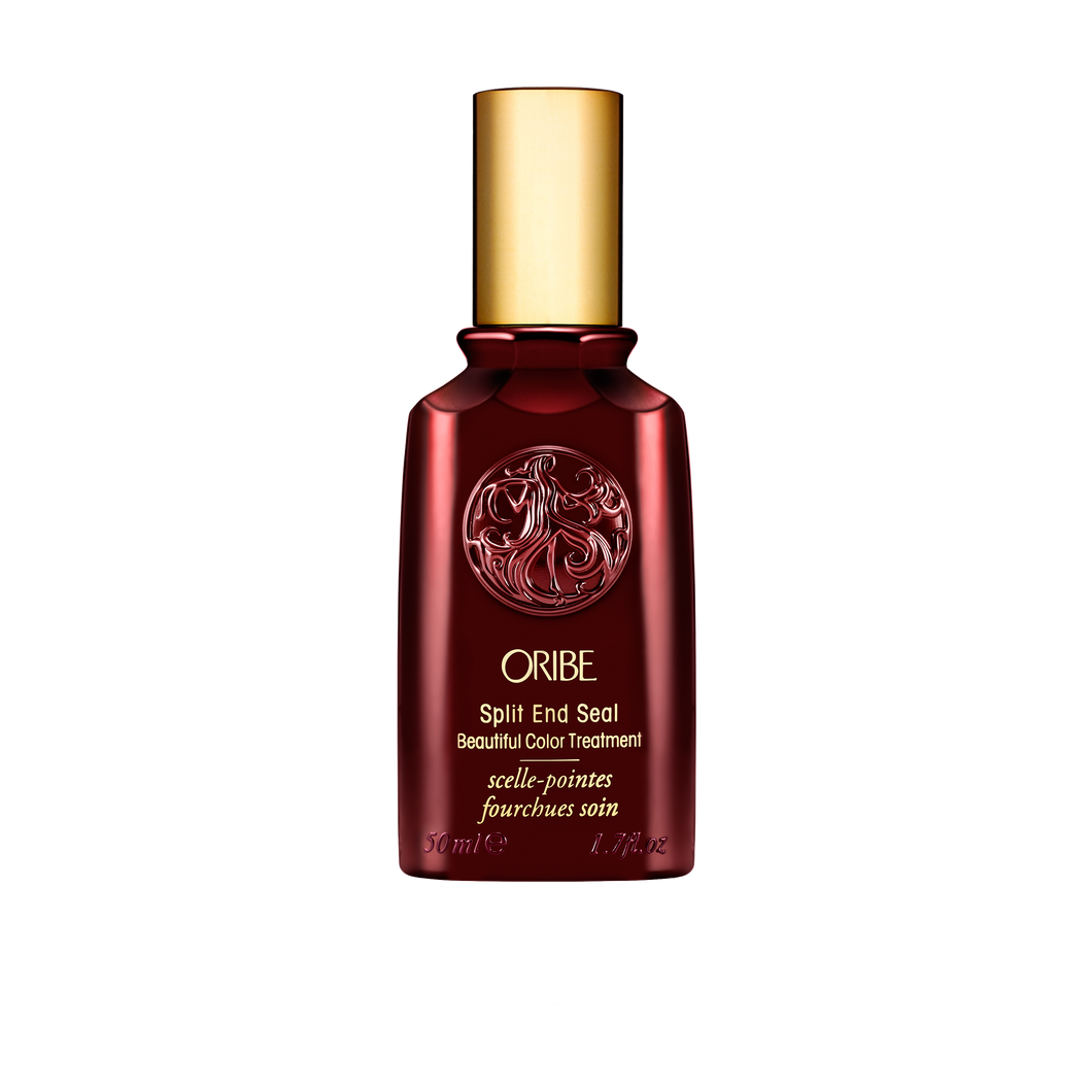 Oribe - Split End Seal red bottle with gold lettering and gold lid