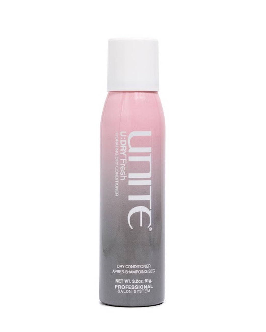 Unite - U:DRY Fresh Dry Conditioner grey/pink ombre aerosol bottle with white cap